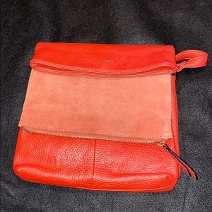 Cross body red leather and Suede purse.